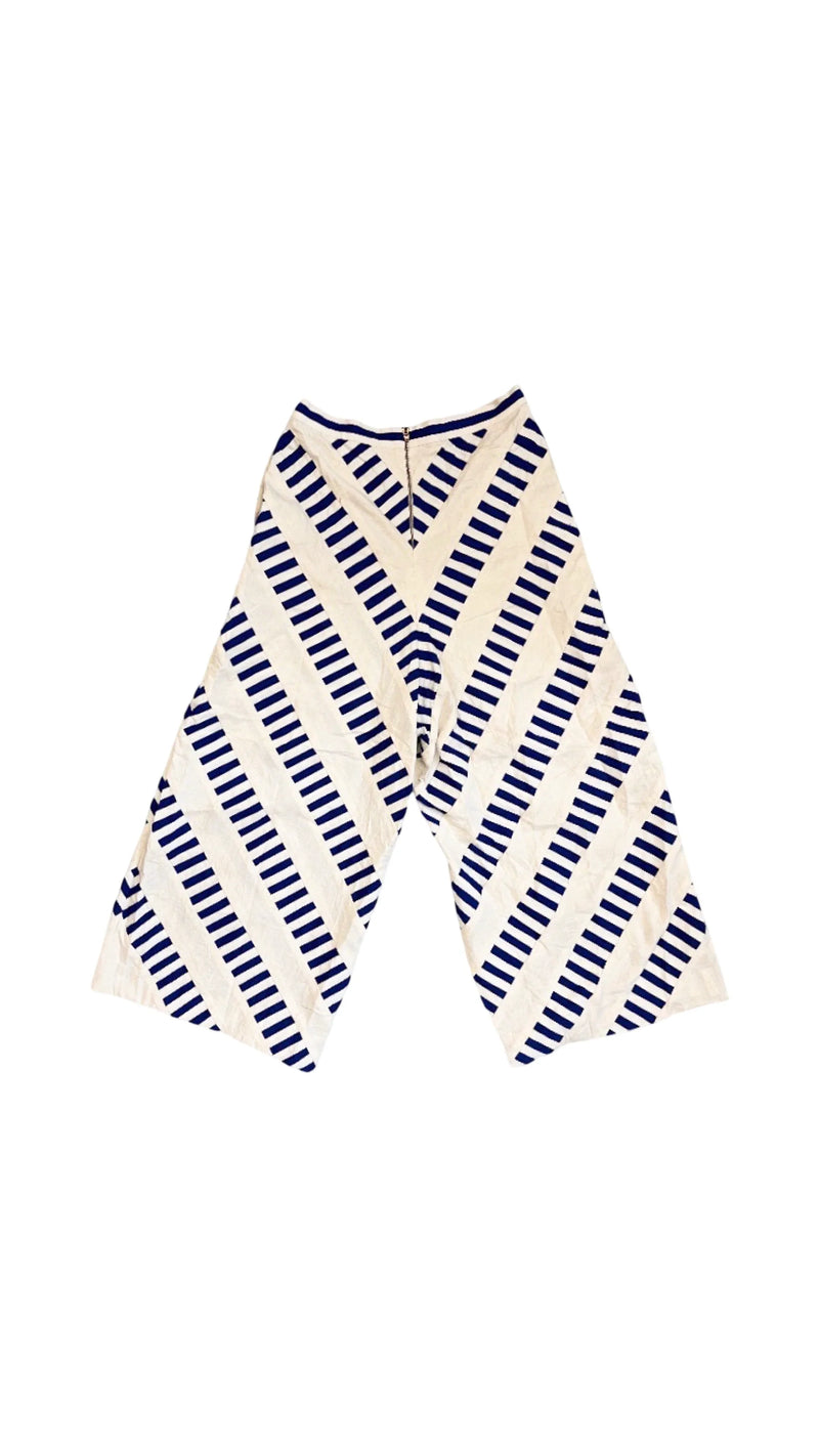 Ang Pants-White and Blue kora cotton pant/trouser by Ka-Sha in blue for women in Singapore