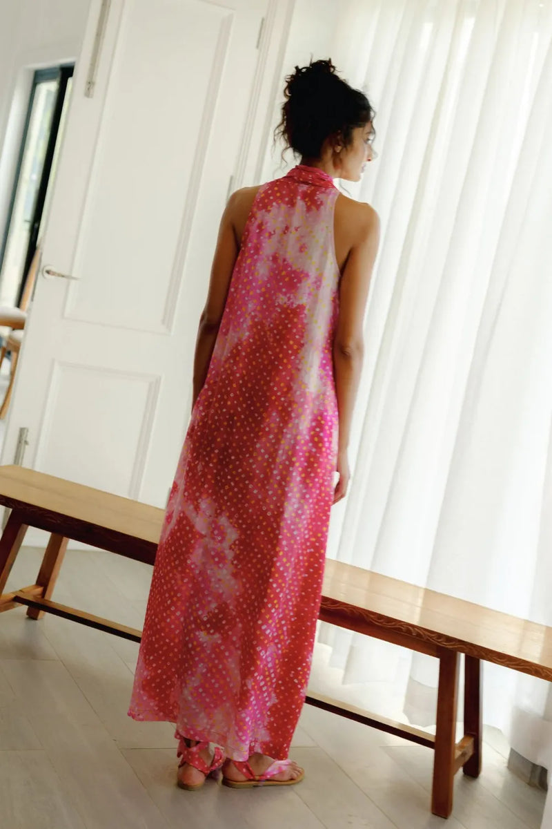 Antara Silk Bandhani Dress silk Buy Antara Silk Bandhani Dress from C&W | Dresses for Women by Ituvana in pink color for women in Singapore