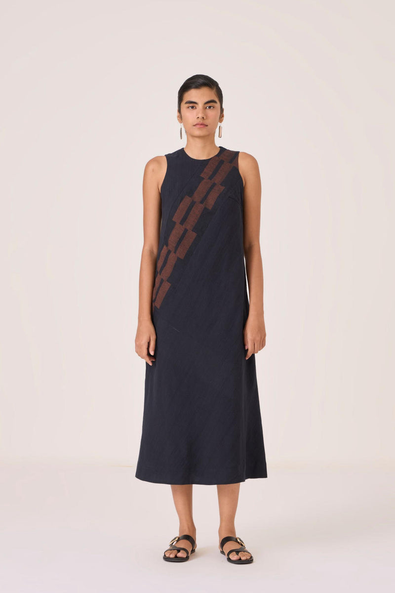 Anura Black Handwoven Sleeveless Midi Dress cotton by The Summer House in brown color for women in Singapore