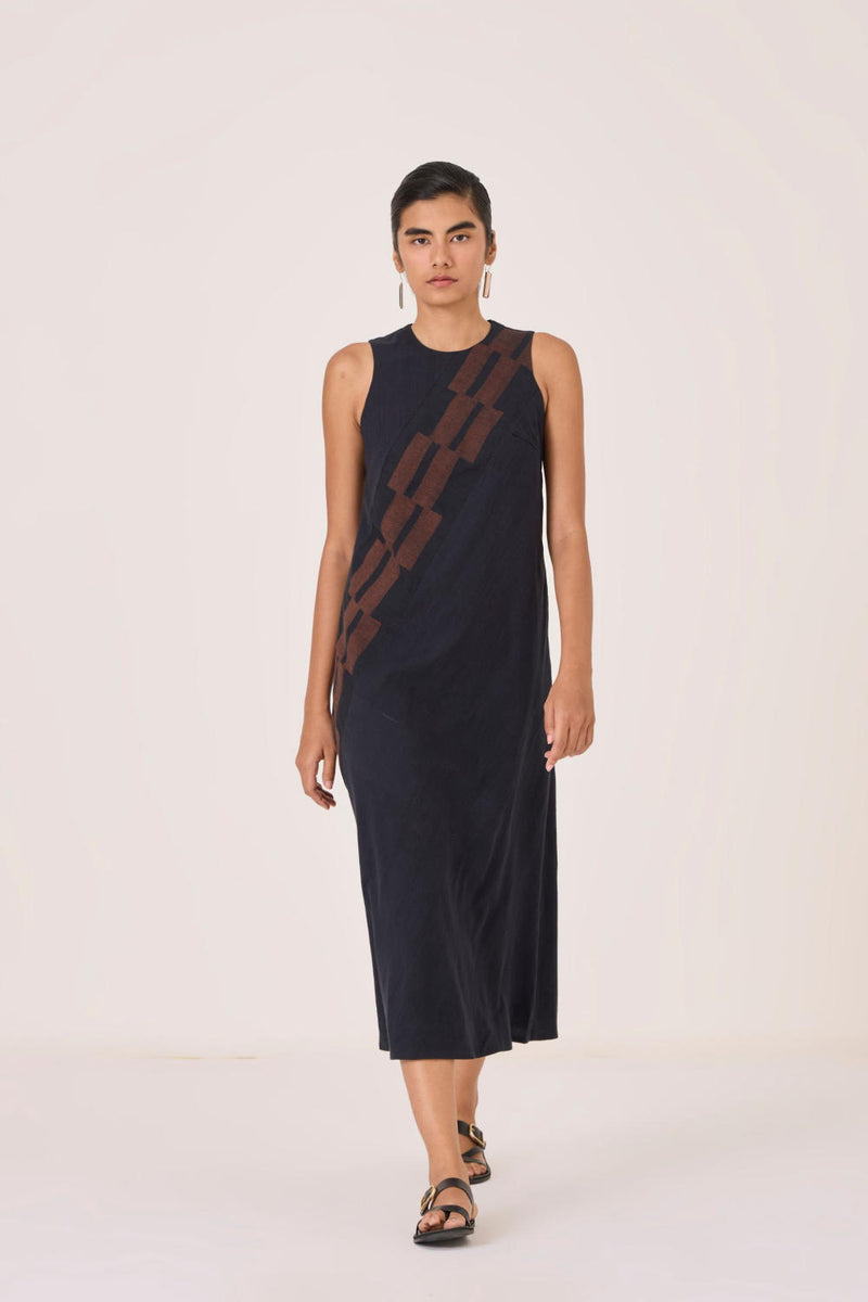 Anura Black Handwoven Sleeveless Midi Dress cotton by The Summer House in brown color for women in Singapore
