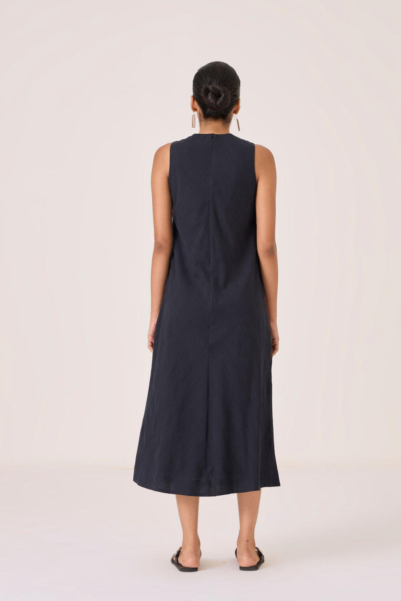 Anura Black Handwoven Sleeveless Midi Dress cotton by The Summer House in brown color for women in Singapore
