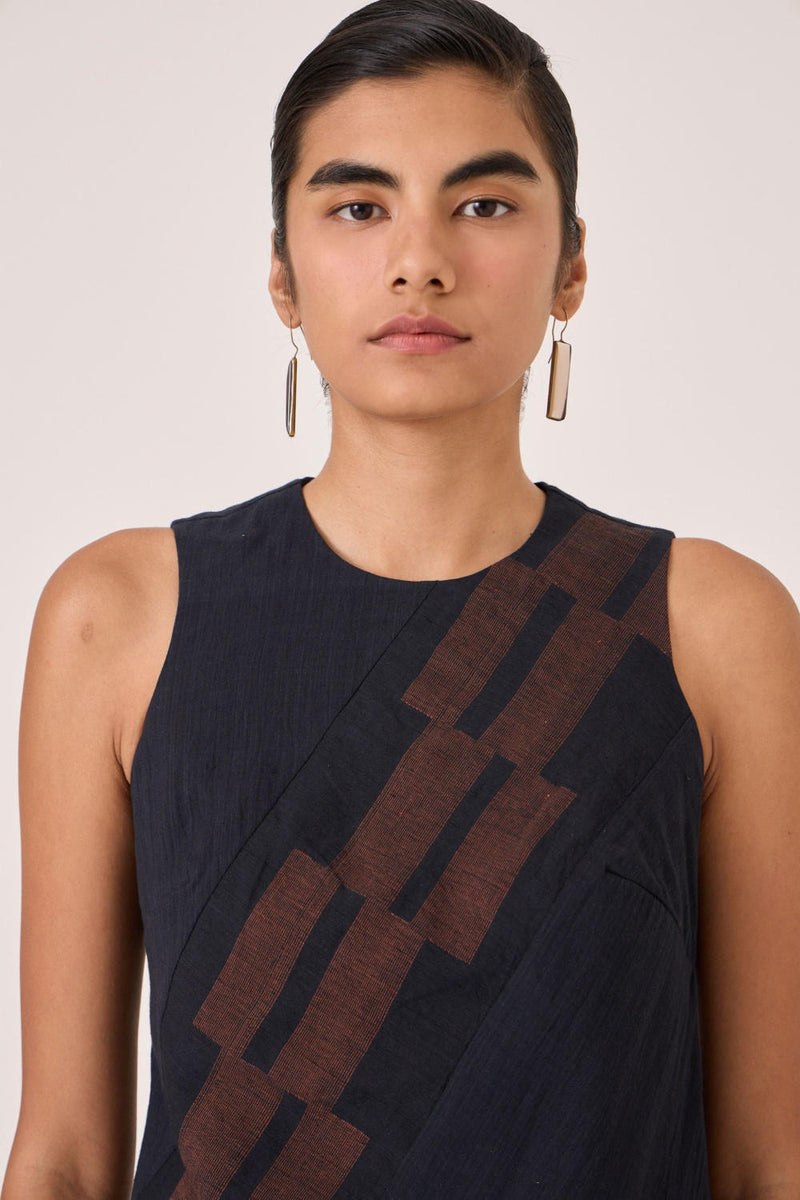 Anura Black Handwoven Sleeveless Midi Dress cotton by The Summer House in brown color for women in Singapore