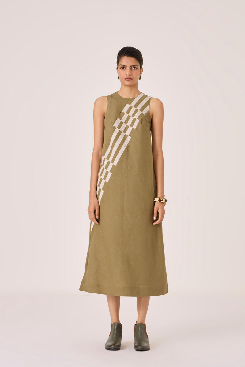 Anura Olive Midi Dress cotton by The Summer House in olive color for women in Singapore