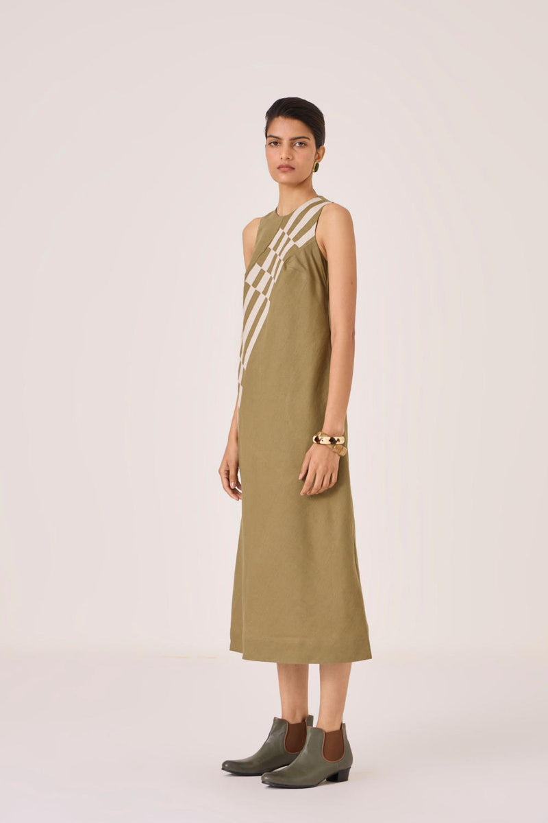 Anura Olive Midi Dress cotton by The Summer House in olive color for women in Singapore