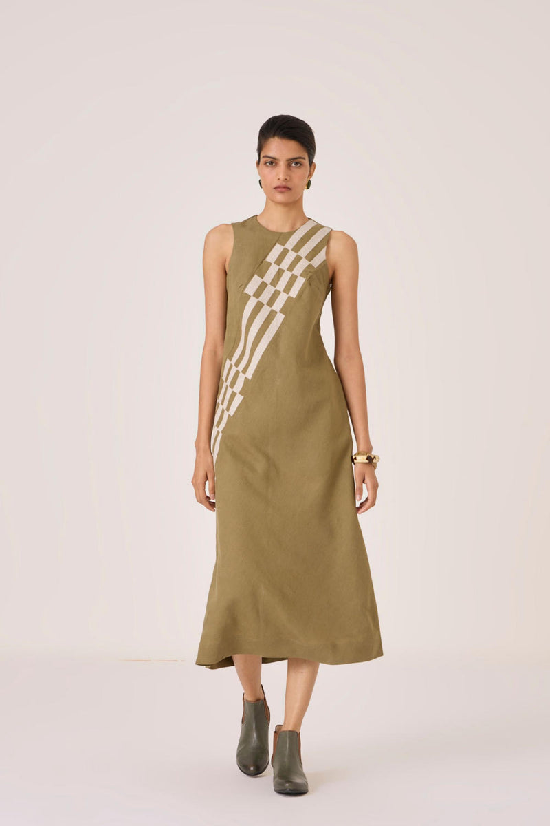 Anura Olive Midi Dress cotton by The Summer House in olive color for women in Singapore