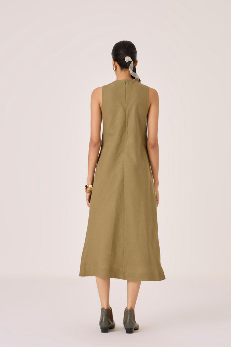 Anura Olive Midi Dress cotton by The Summer House in olive color for women in Singapore