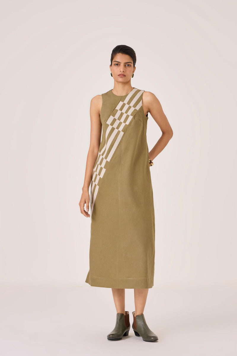 Anura Olive Midi Dress cotton by The Summer House in olive color for women in Singapore