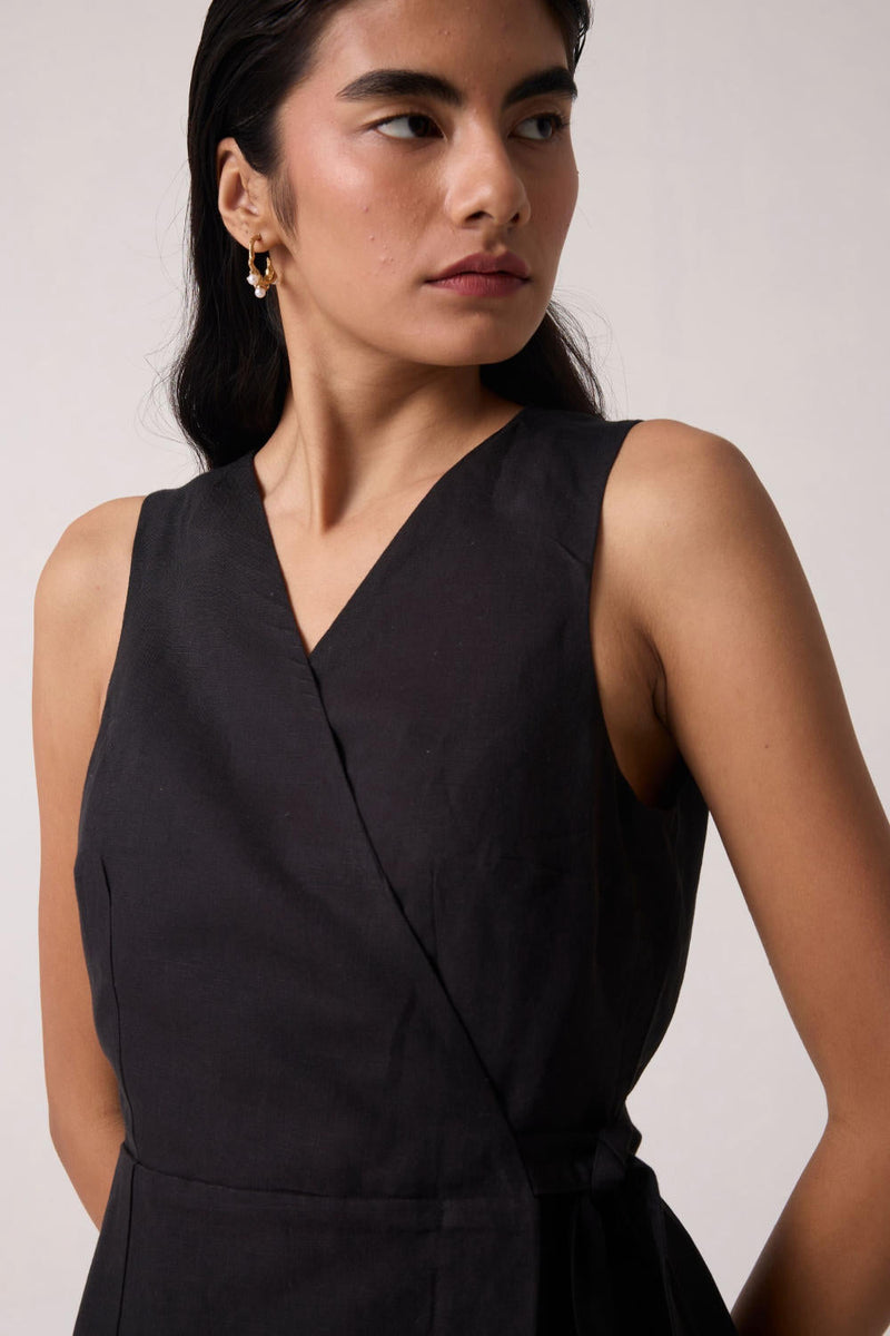 Arandi Black Wrap Dress cotton by The Summer House in black color for women in Singapore