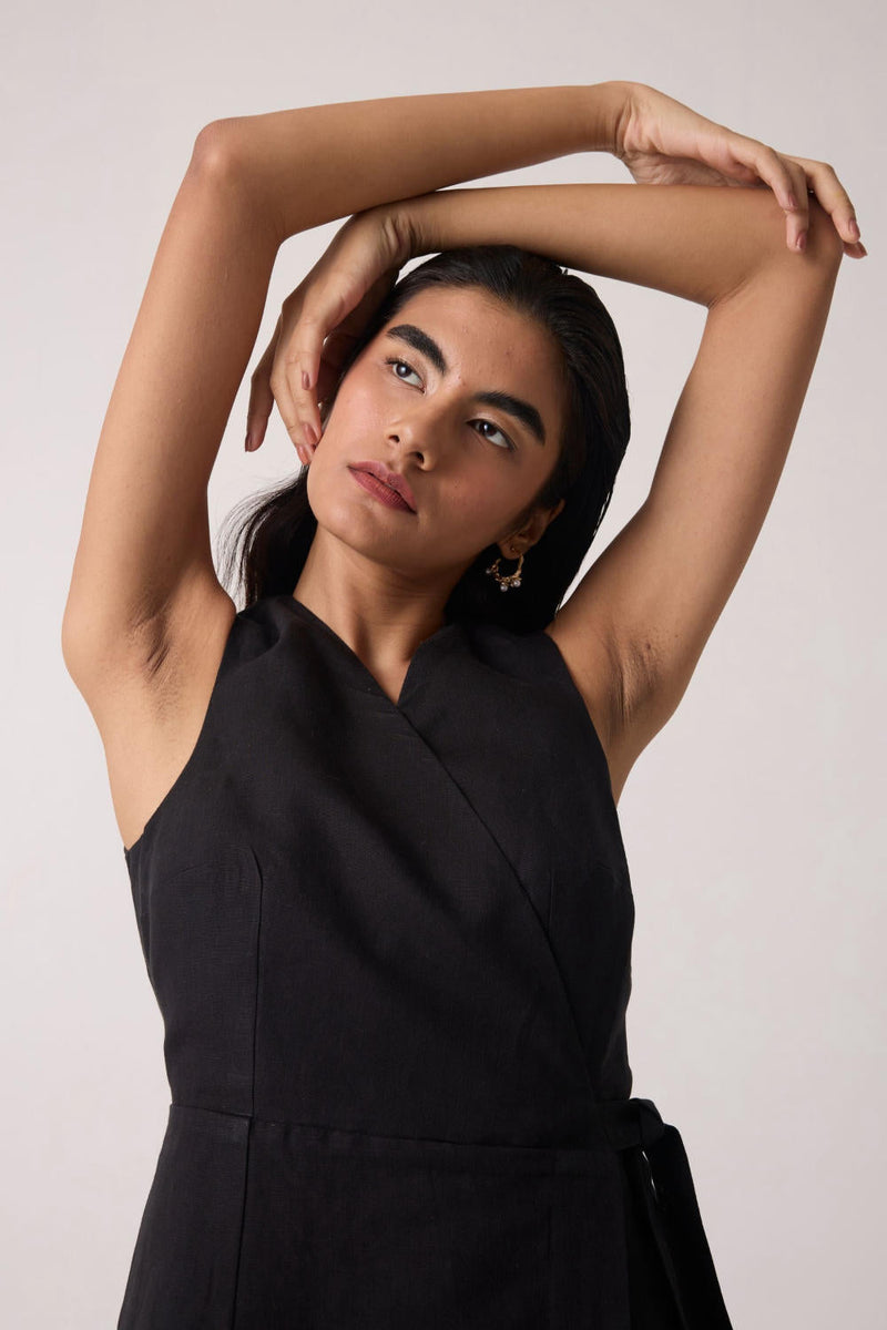 Arandi Black Wrap Dress cotton by The Summer House in black color for women in Singapore
