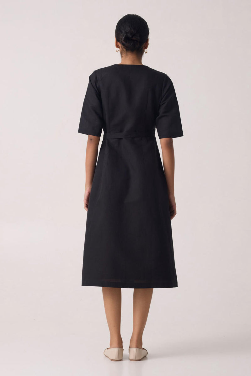Arandi Black Wrap Dress with Sleeves cotton by The Summer House in black color for women in Singapore