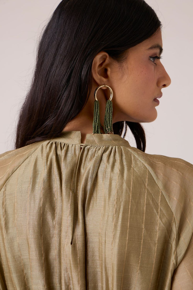 Arha Olive Handwoven Dress chanderi by The Summer House in olive color for women in Singapore