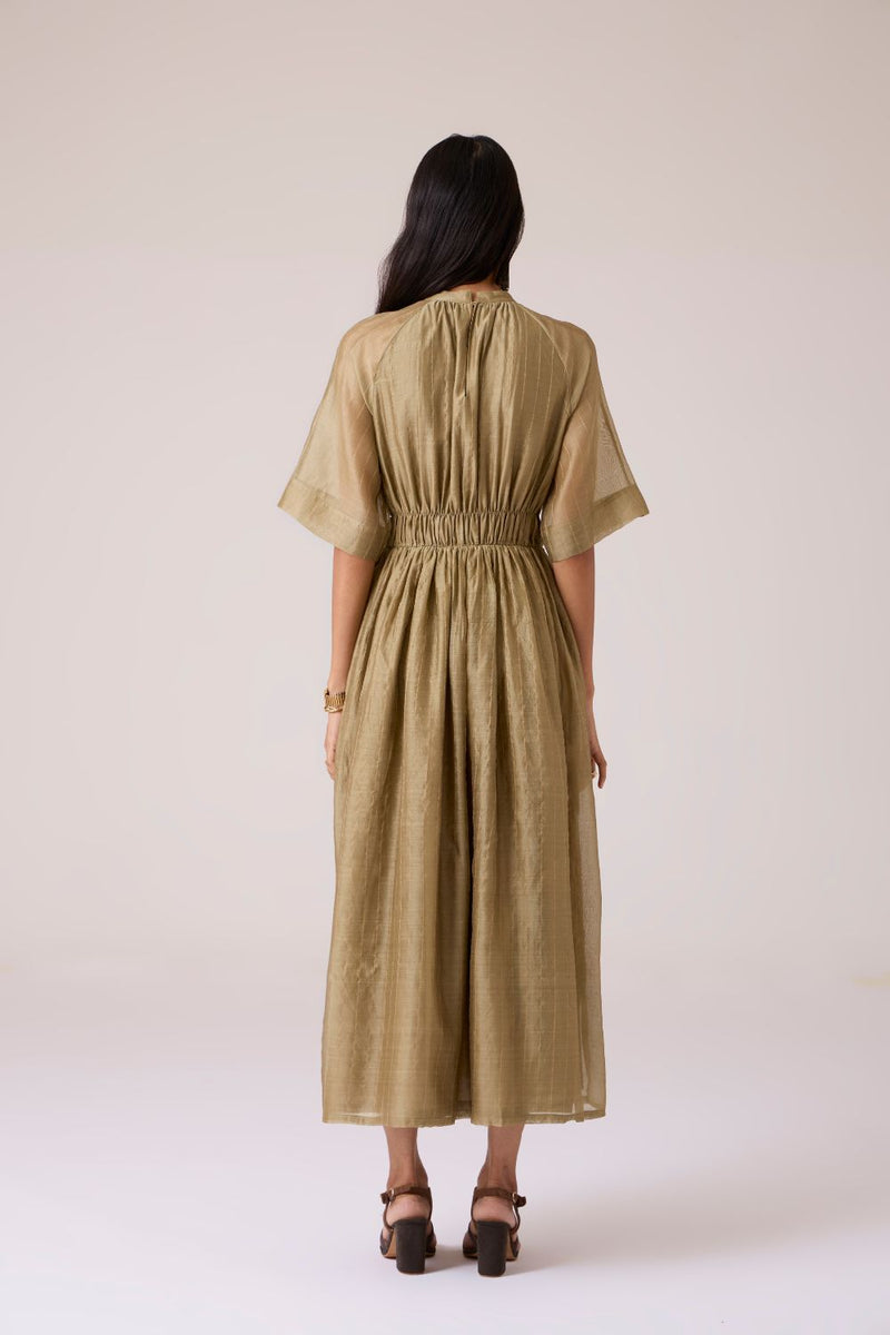 Arha Olive Handwoven Dress chanderi by The Summer House in olive color for women in Singapore