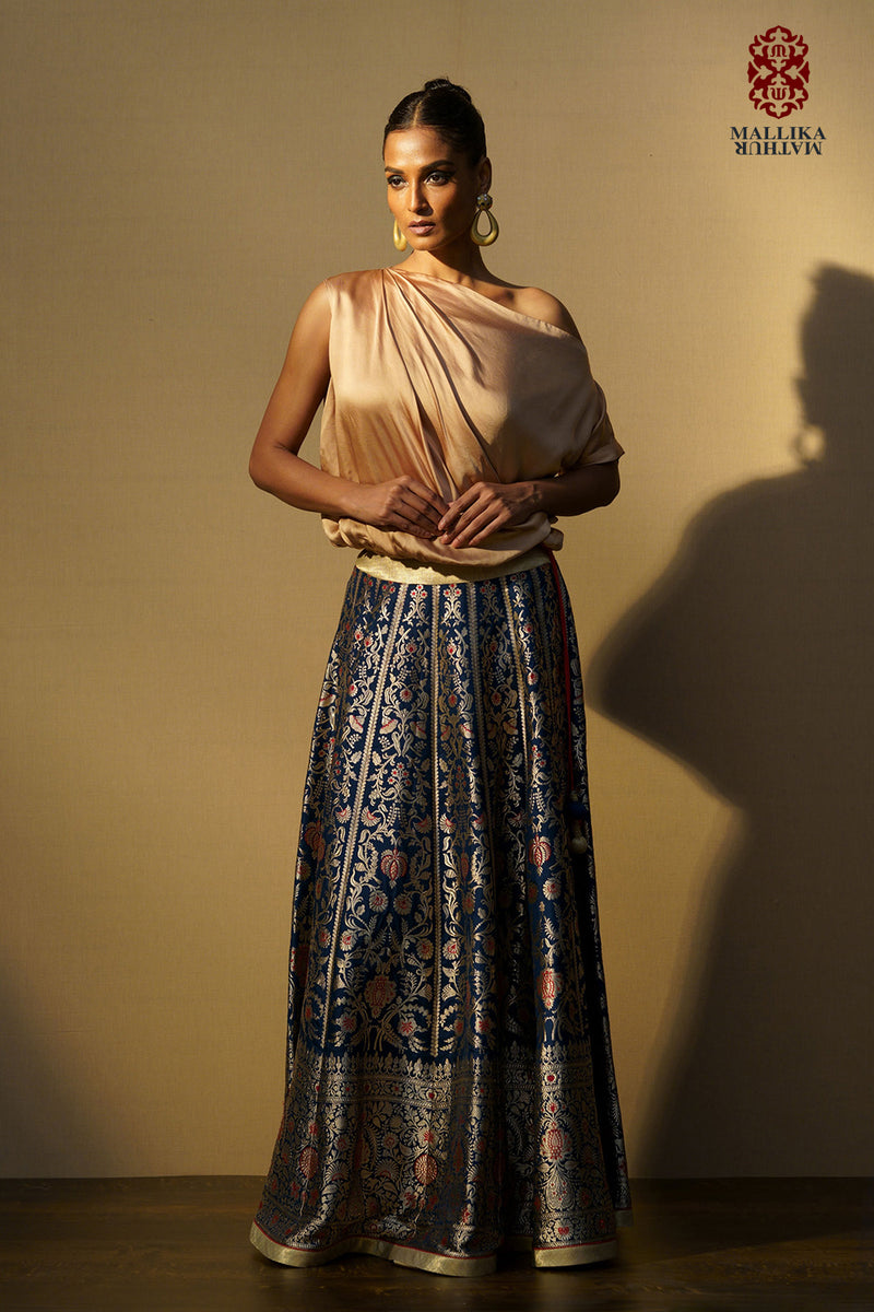 Aria draped satin top off shoulder satin Buy Aria draped satin top off shoulder from C&W | for Women by Mallika Mathur in gold color for women in Singapore