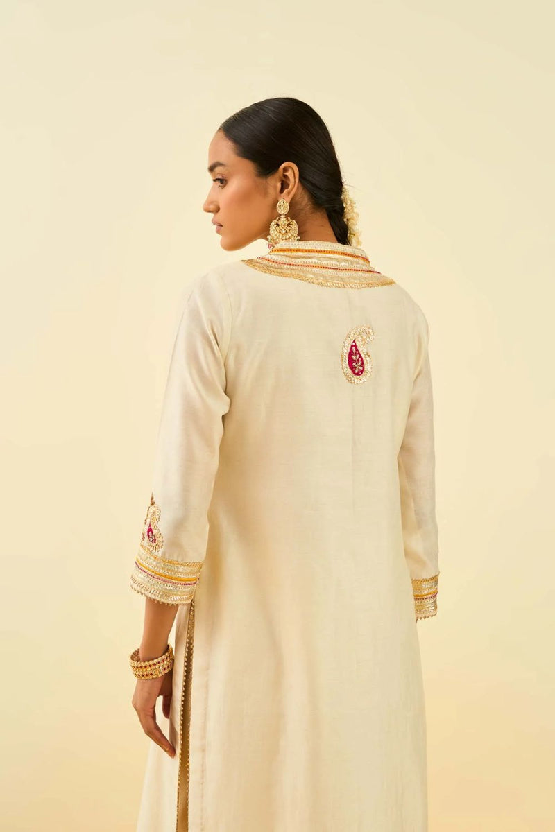 Arisah Kurta with palazzo-Daisy Ivory silk by SHEETAL BATRA in ivory color for women in Singapore