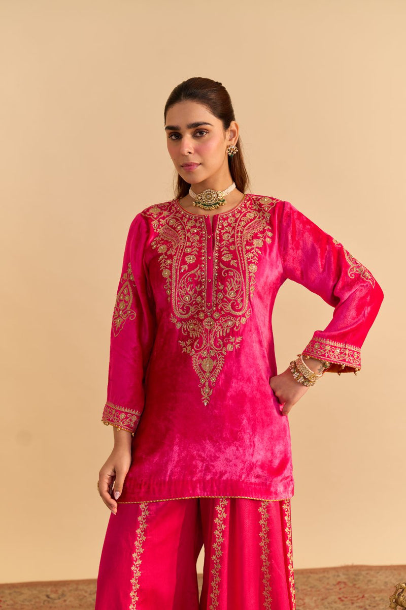 Aroob - Hotpink Kurta with Sharara and Dupatta silk by SHEETAL BATRA in pink color for women in Singapore