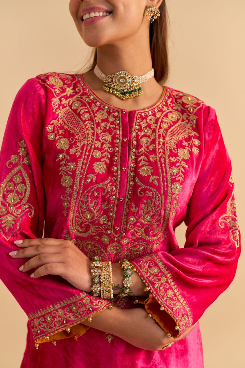 Aroob - Hotpink Kurta with Sharara and Dupatta silk by SHEETAL BATRA in pink color for women in Singapore