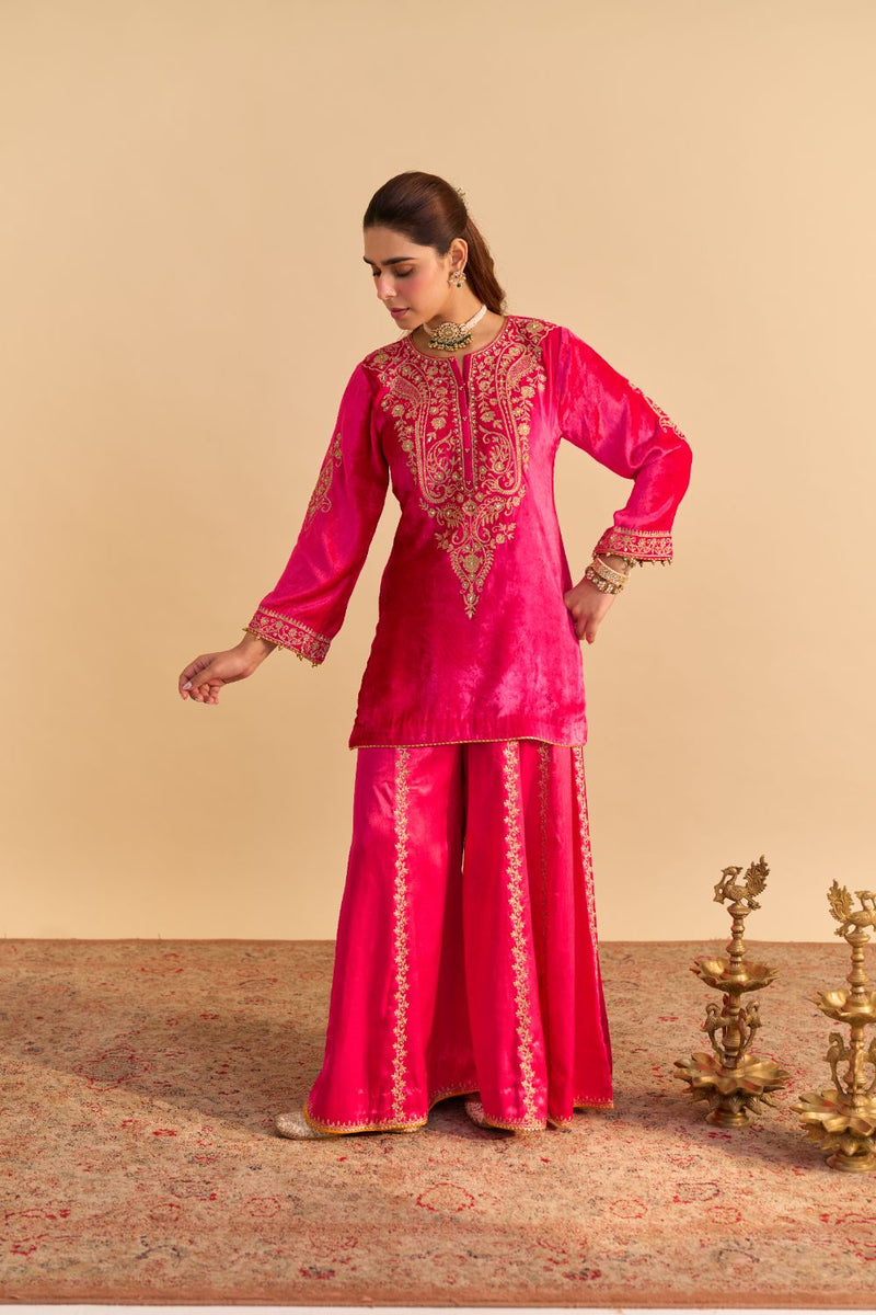 Aroob - Hotpink Kurta with Sharara and Dupatta silk by SHEETAL BATRA in pink color for women in Singapore