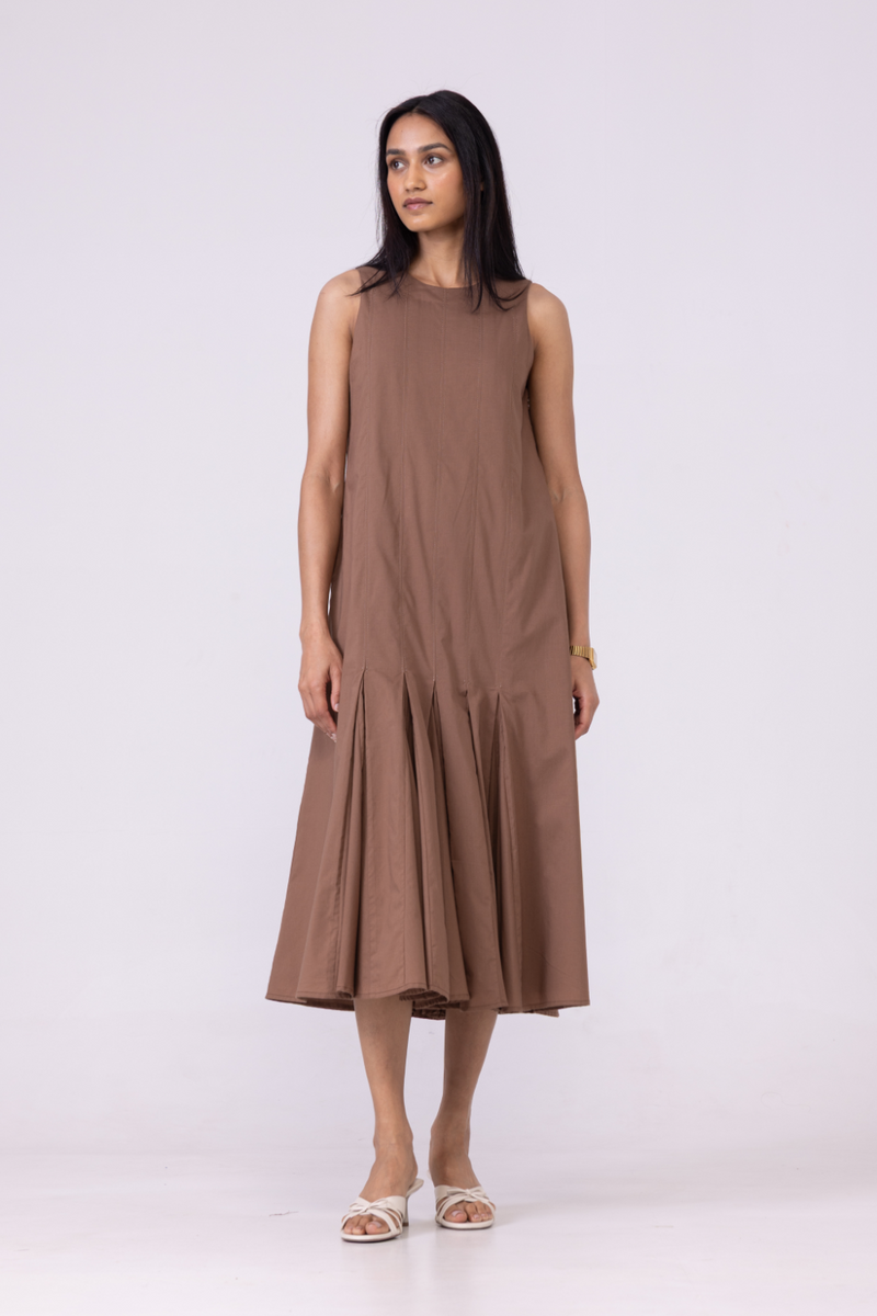 Arwen Brown Pleated Midi Dress cotton by The Summer House for women in Singapore