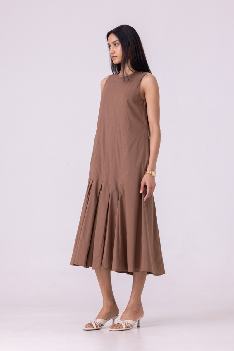 Arwen Brown Pleated Midi Dress cotton by The Summer House for women in Singapore
