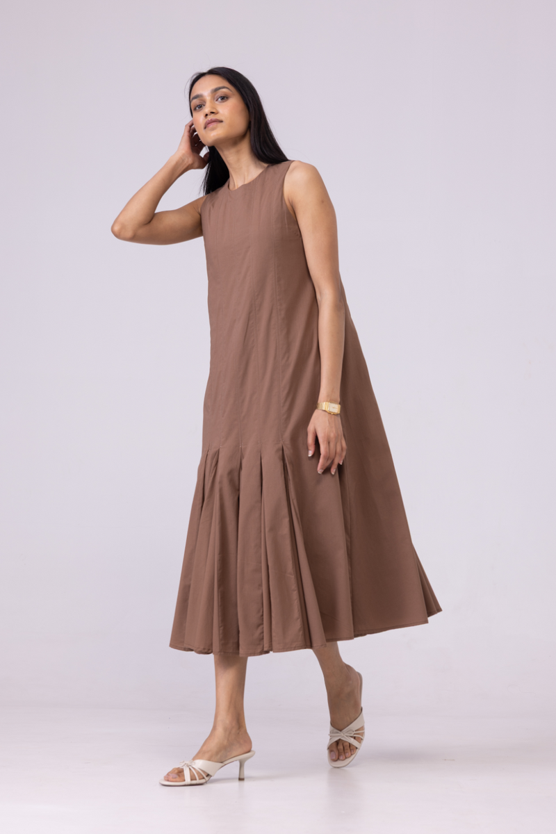 Arwen Brown Pleated Midi Dress cotton by The Summer House for women in Singapore