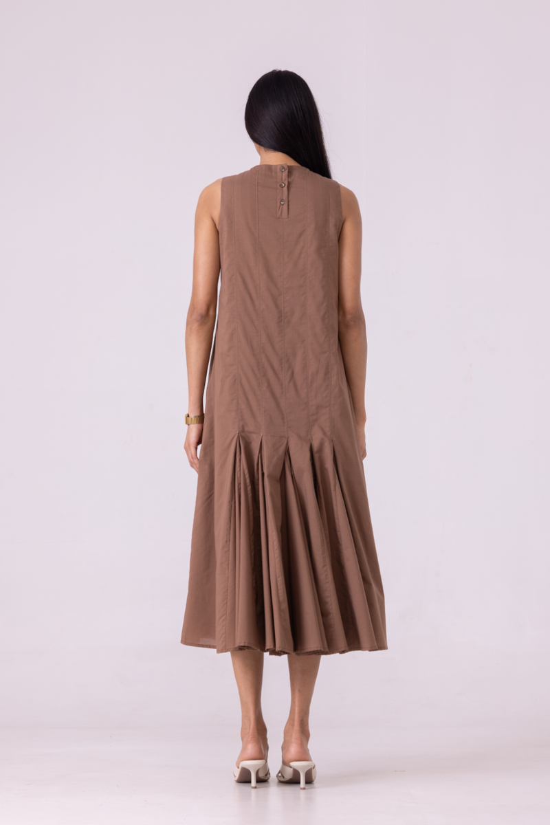 Arwen Brown Pleated Midi Dress cotton by The Summer House for women in Singapore