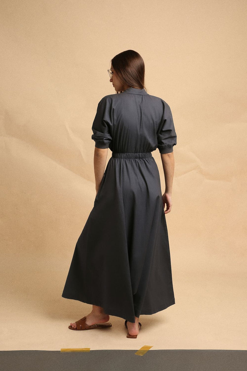Ash Gray Collar Sphara Jumpsuit 100% cotton by Mati in grey color for women in Singapore