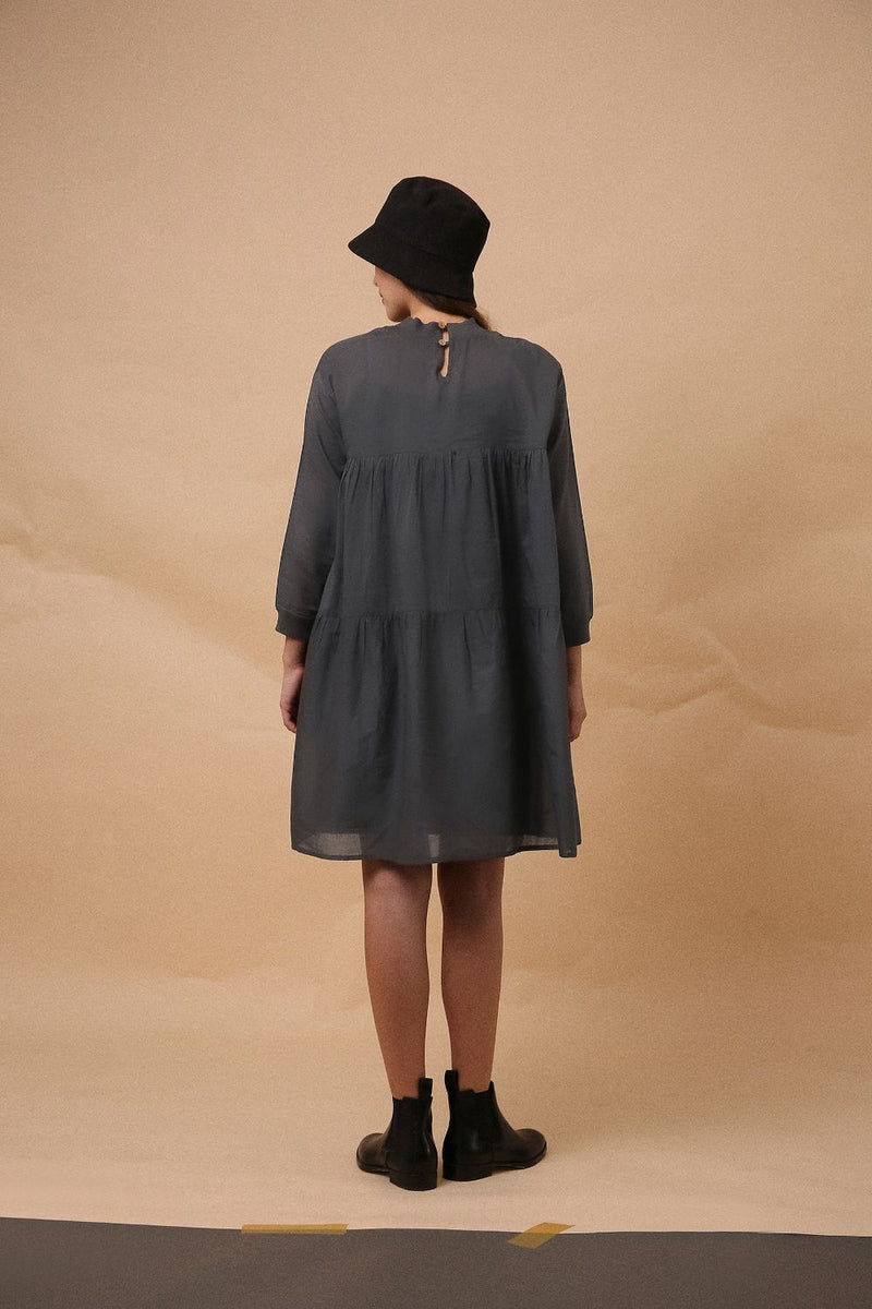 Ash Gray Mul Rib Vena Dress 100% cotton by Mati in grey color for women in Singapore