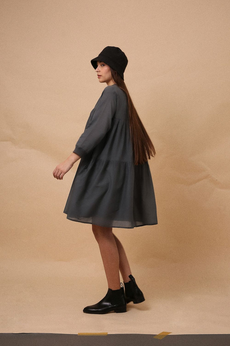 Ash Gray Mul Rib Vena Dress 100% cotton by Mati in grey color for women in Singapore