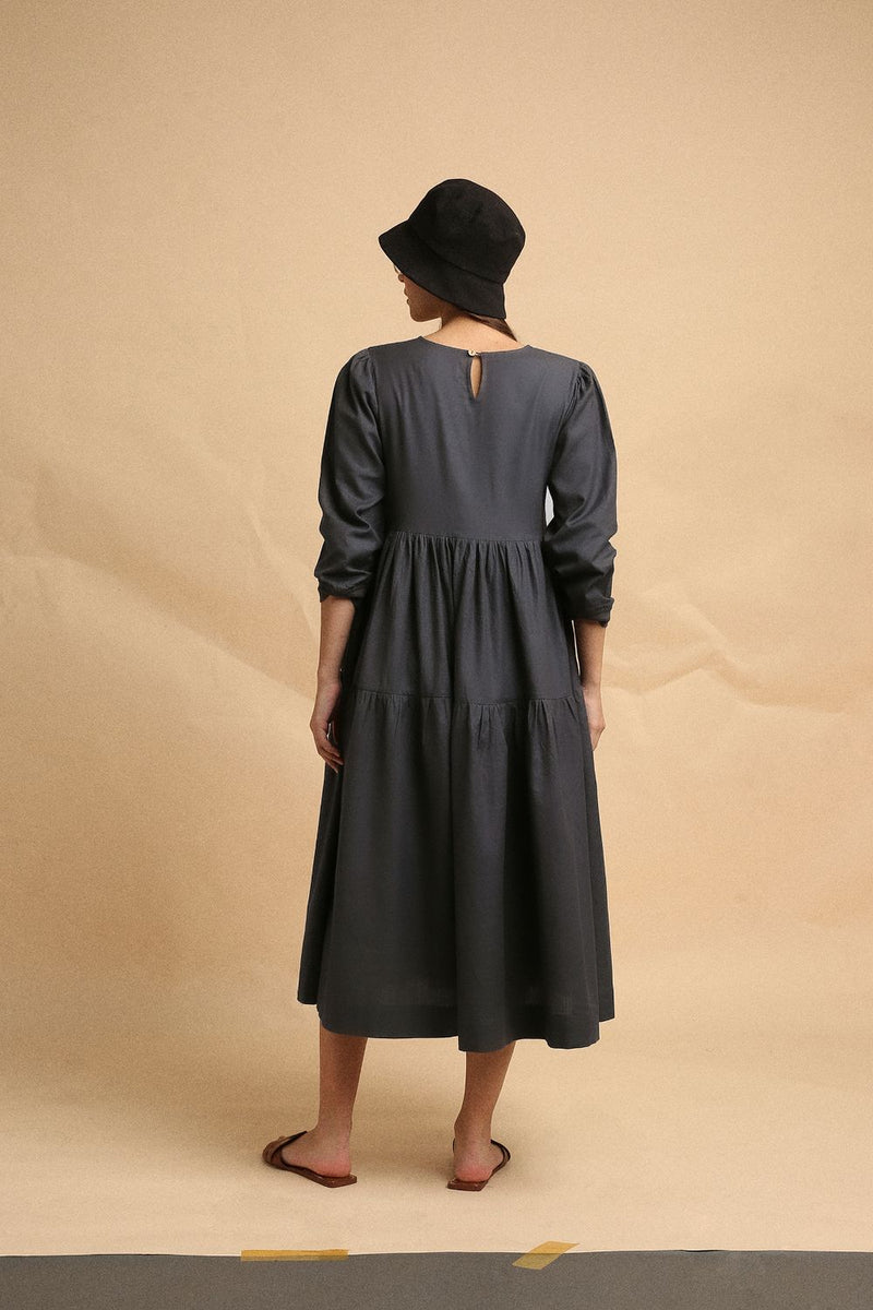 Ash Gray Rib Vasara Dress 100% cotton by Mati in grey color for women in Singapore