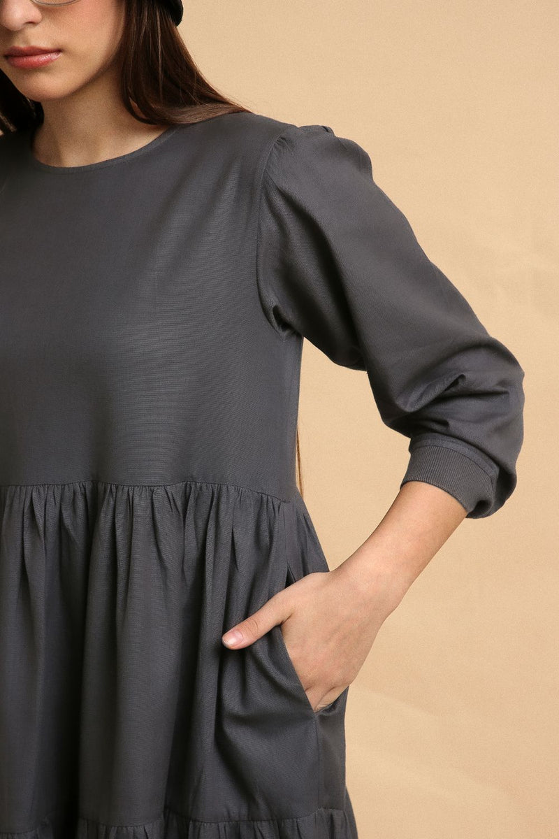 Ash Gray Rib Vasara Dress 100% cotton by Mati in grey color for women in Singapore