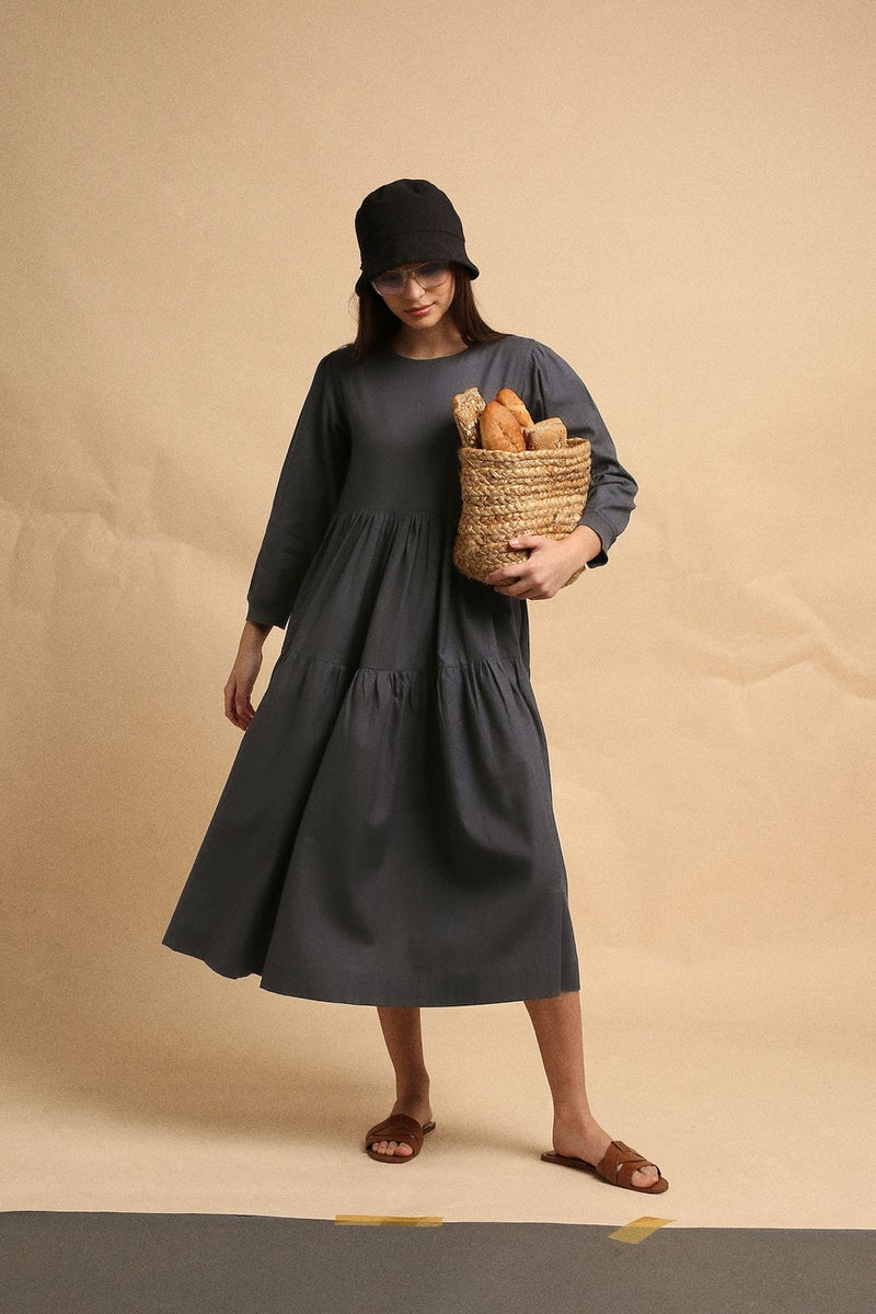 Ash Gray Rib Vasara Dress 100% cotton by Mati in grey color for women in Singapore