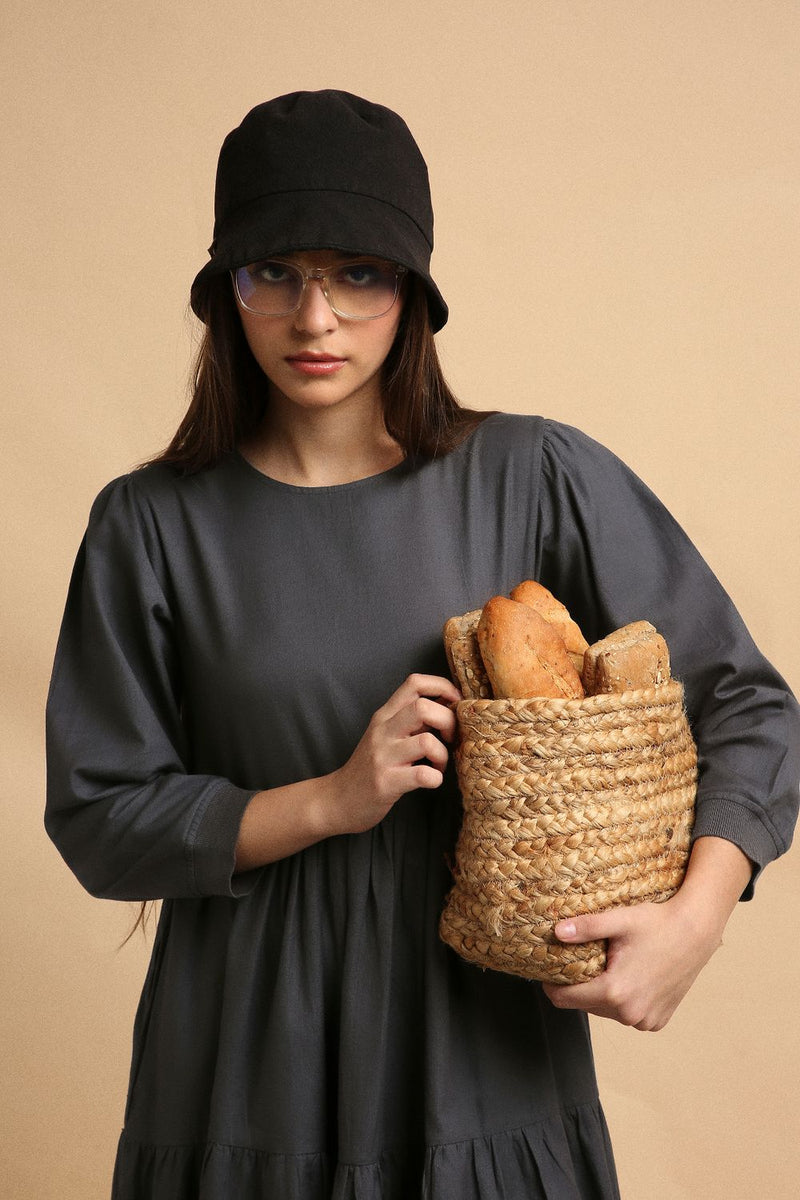 Ash Gray Rib Vasara Dress 100% cotton by Mati in grey color for women in Singapore