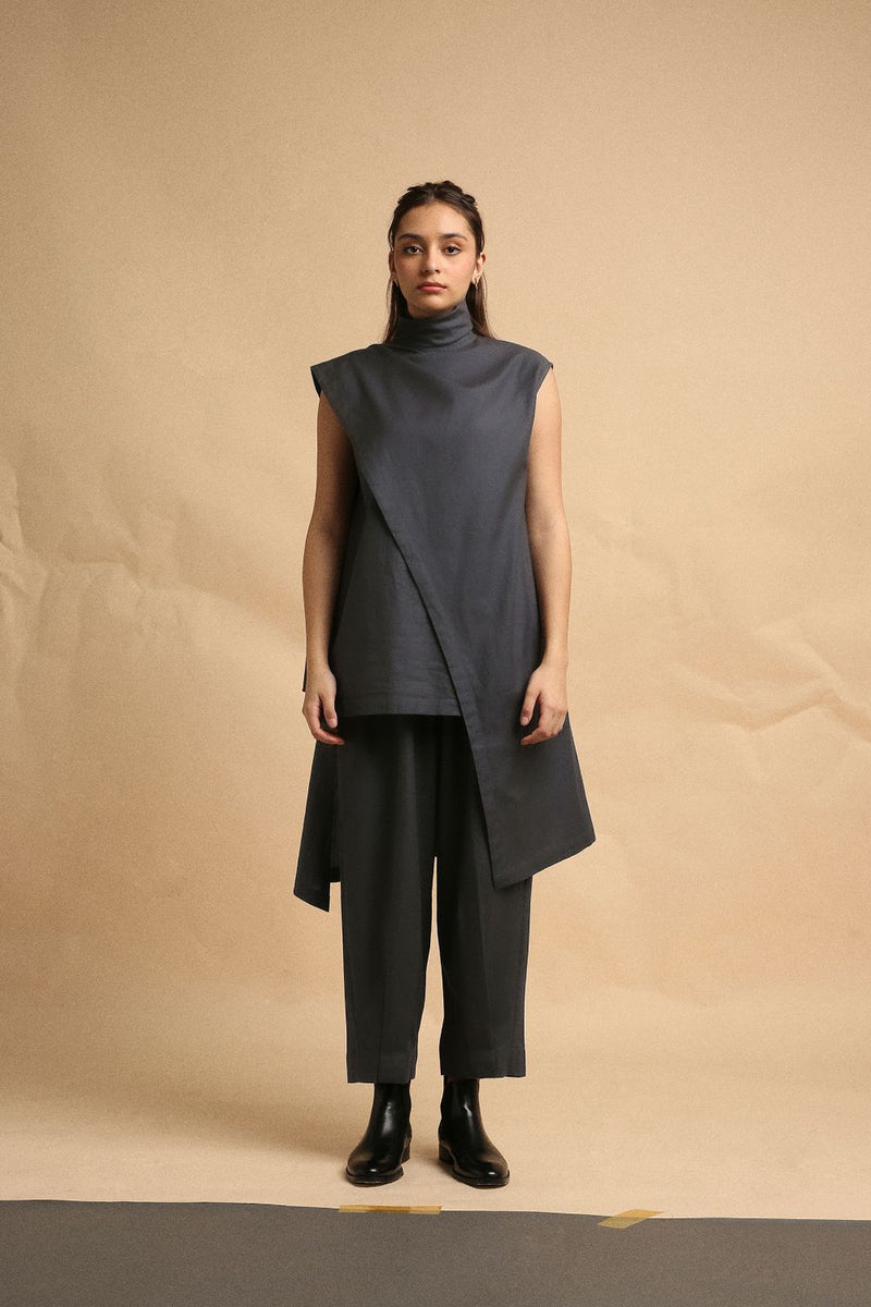 Ash Gray Toga Co-Ord Set (2 PCS) 100% cotton by Mati in grey color for women in Singapore