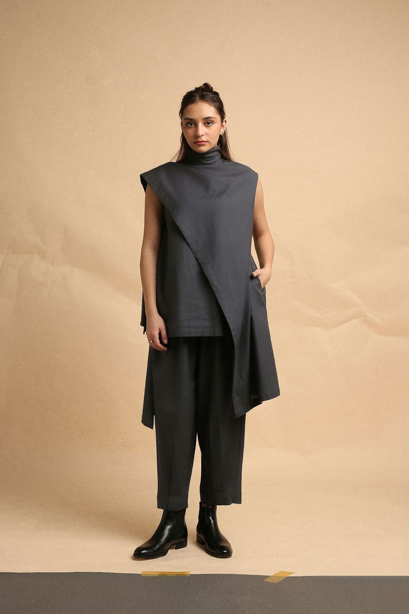 Ash Gray Toga Co-Ord Set (2 PCS) 100% cotton by Mati in grey color for women in Singapore