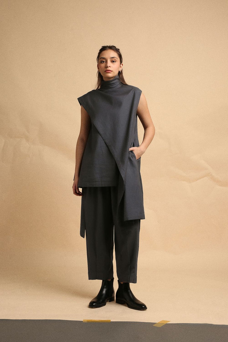 Ash Gray Toga Co-Ord Set (2 PCS) 100% cotton by Mati in grey color for women in Singapore