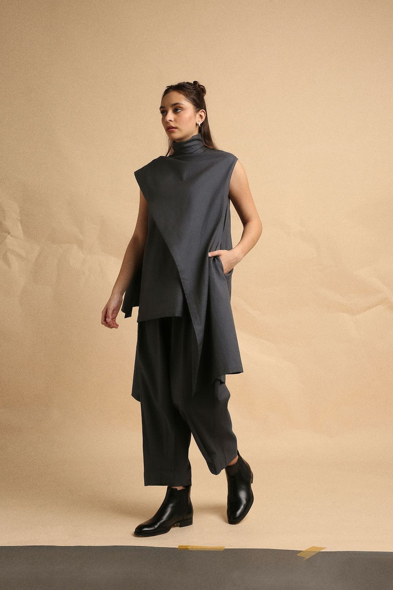 Ash Gray Toga Co-Ord Set (2 PCS) 100% cotton by Mati in grey color for women in Singapore