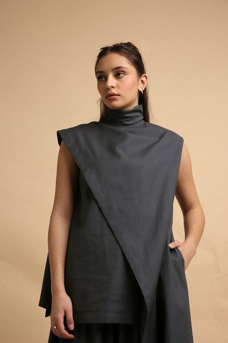 Ash Gray Toga Co-Ord Set (2 PCS) 100% cotton by Mati in grey color for women in Singapore