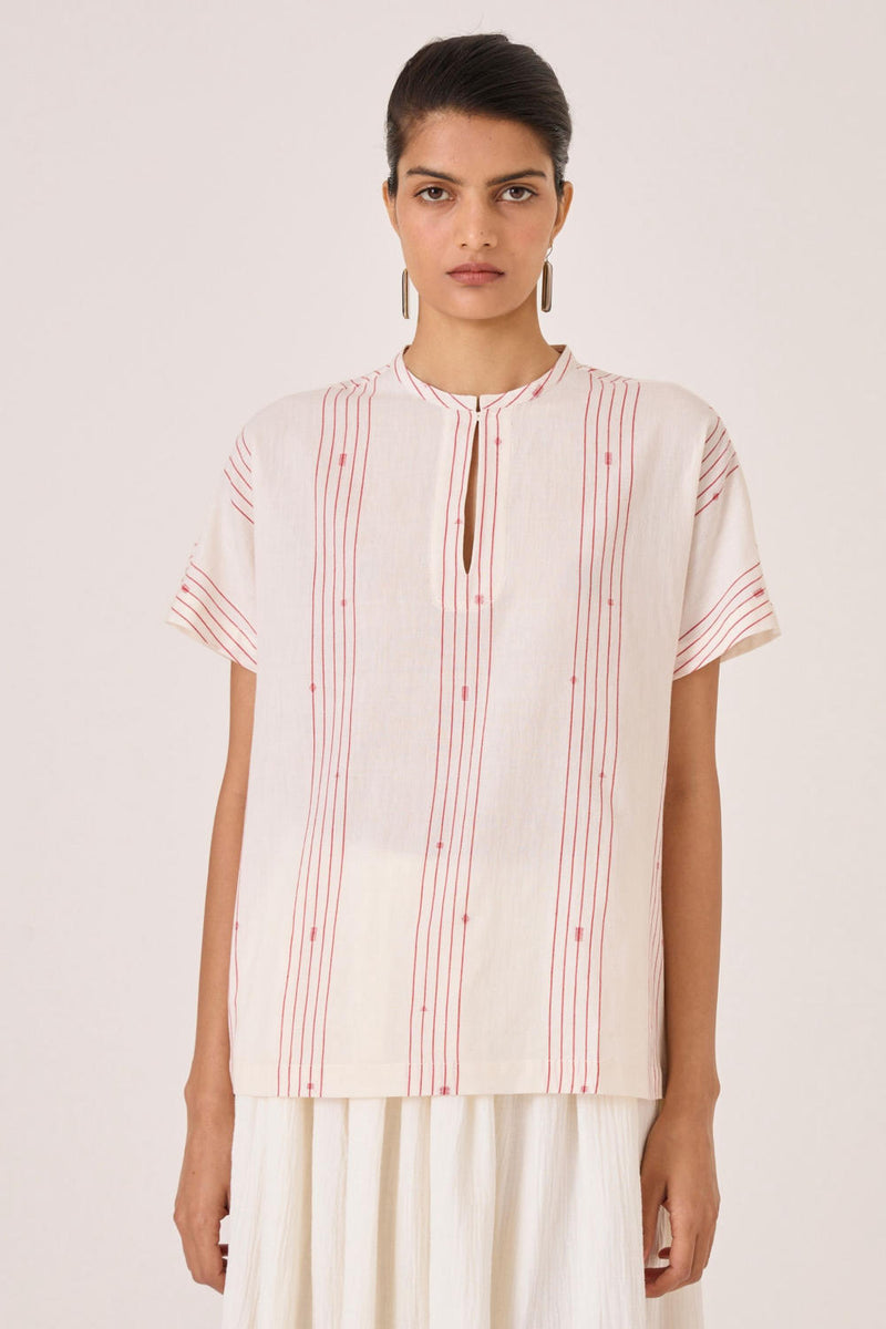 Asheni Red Striped Handwoven Top cotton by The Summer House in white color for women in Singapore