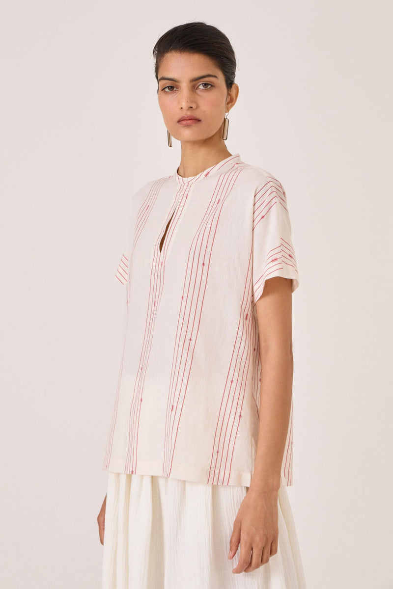 Asheni Red Striped Handwoven Top cotton by The Summer House in white color for women in Singapore