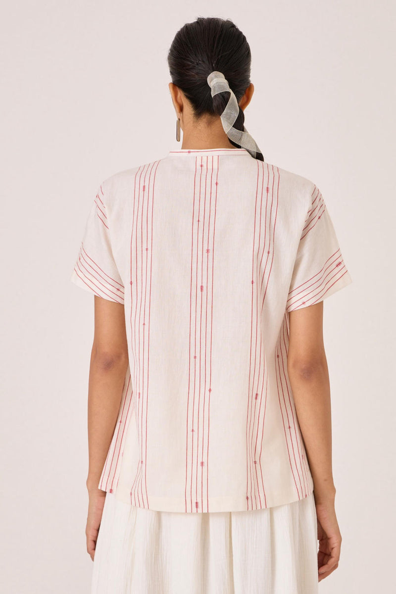 Asheni Red Striped Handwoven Top cotton by The Summer House in white color for women in Singapore