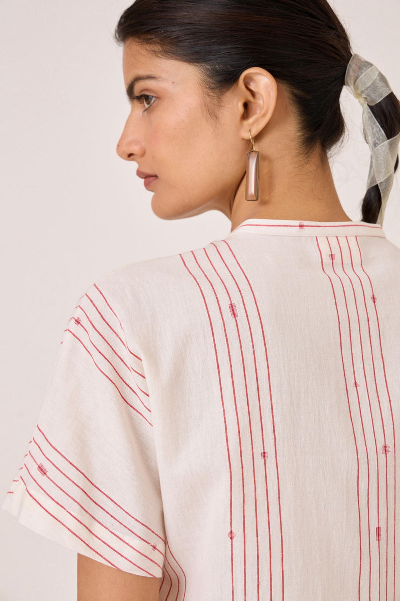 Asheni Red Striped Handwoven Top cotton by The Summer House in white color for women in Singapore