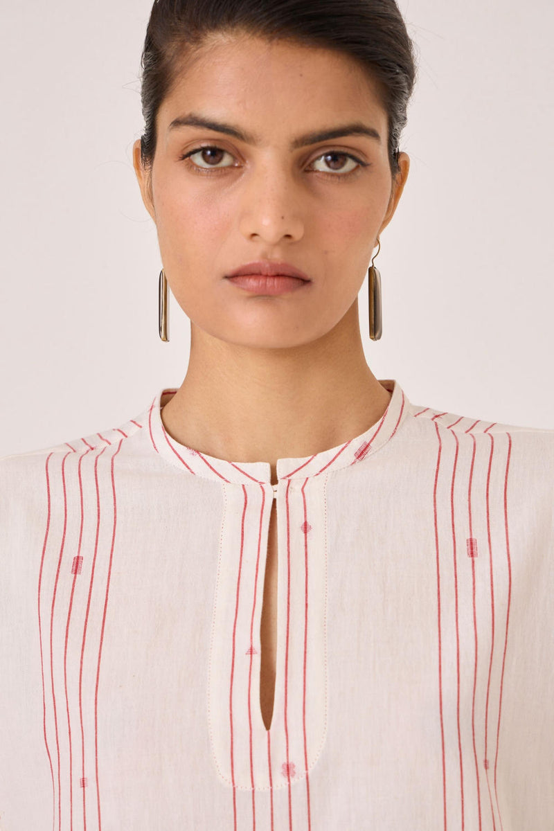 Asheni Red Striped Handwoven Top cotton by The Summer House in white color for women in Singapore