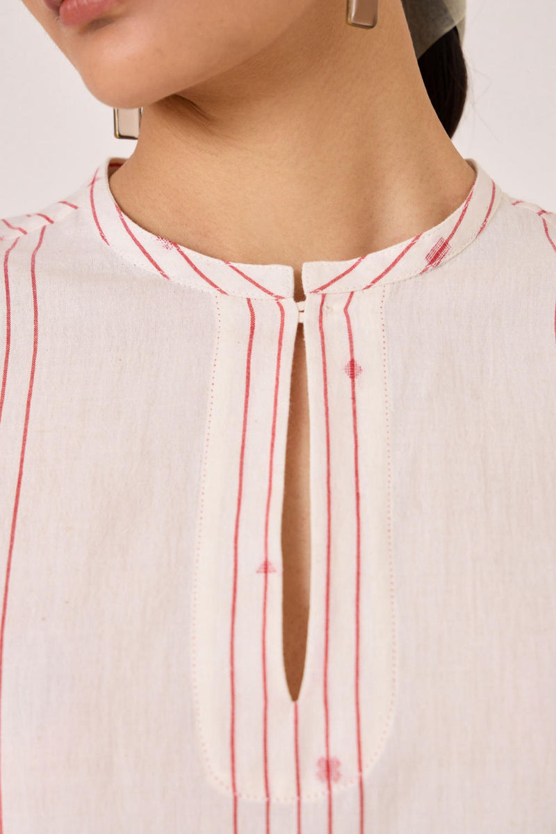 Asheni Red Striped Handwoven Top cotton by The Summer House in white color for women in Singapore