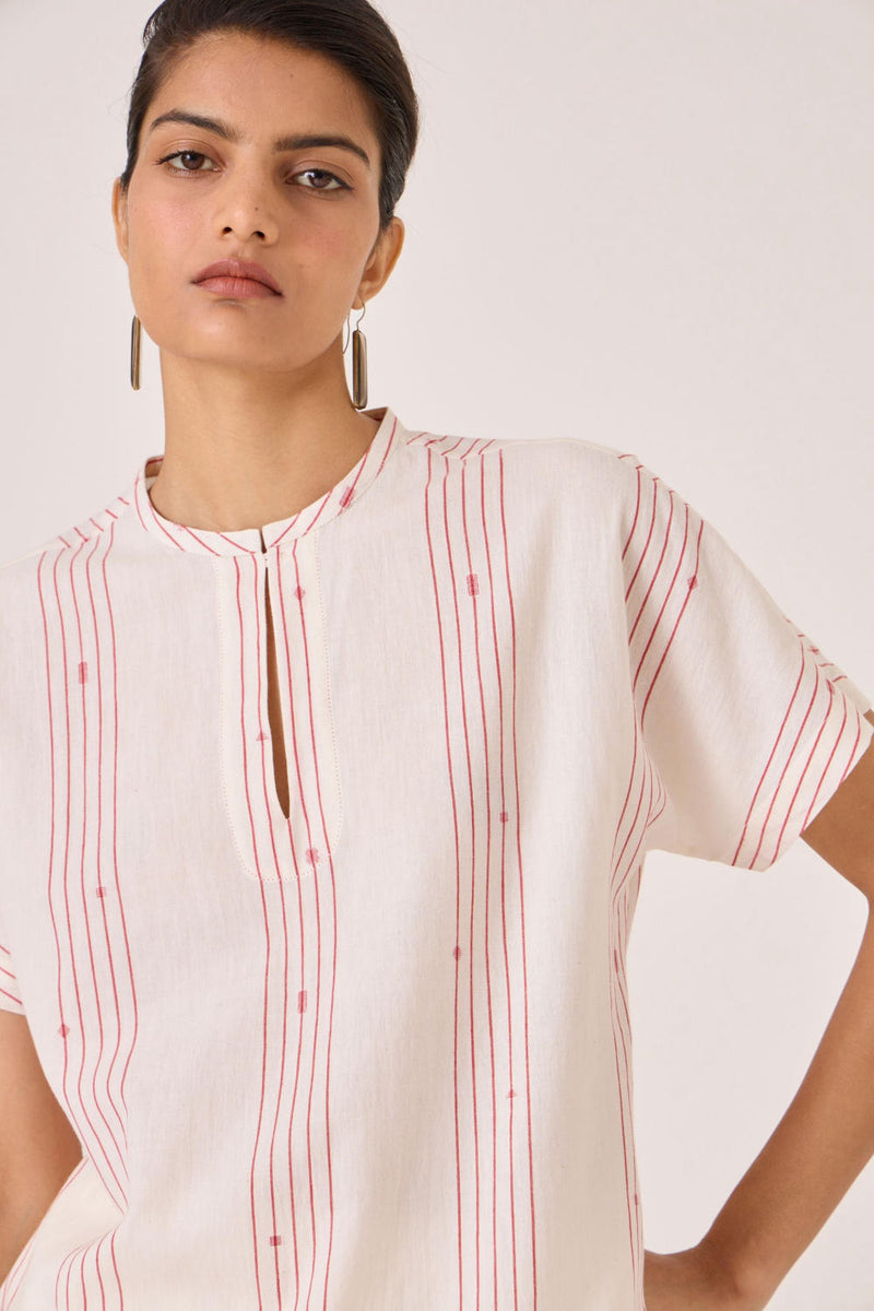 Asheni Red Striped Handwoven Top cotton by The Summer House in white color for women in Singapore