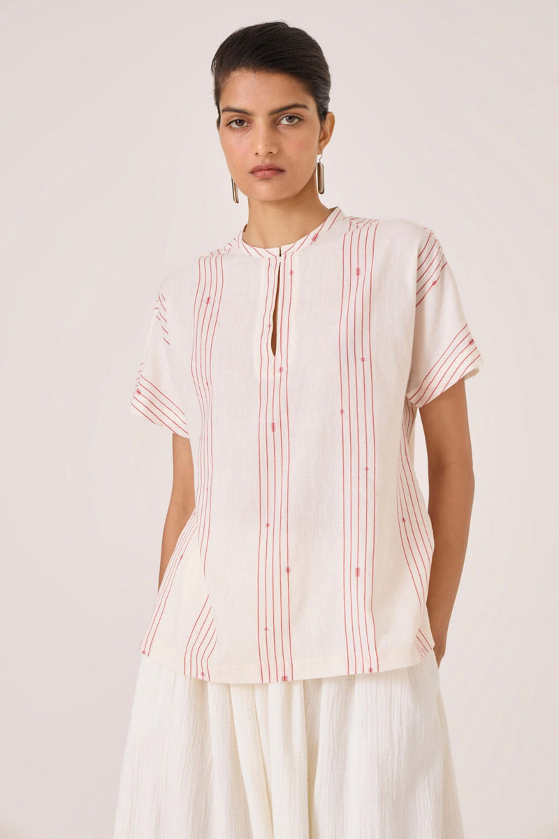 Asheni Red Striped Handwoven Top cotton by The Summer House in white color for women in Singapore