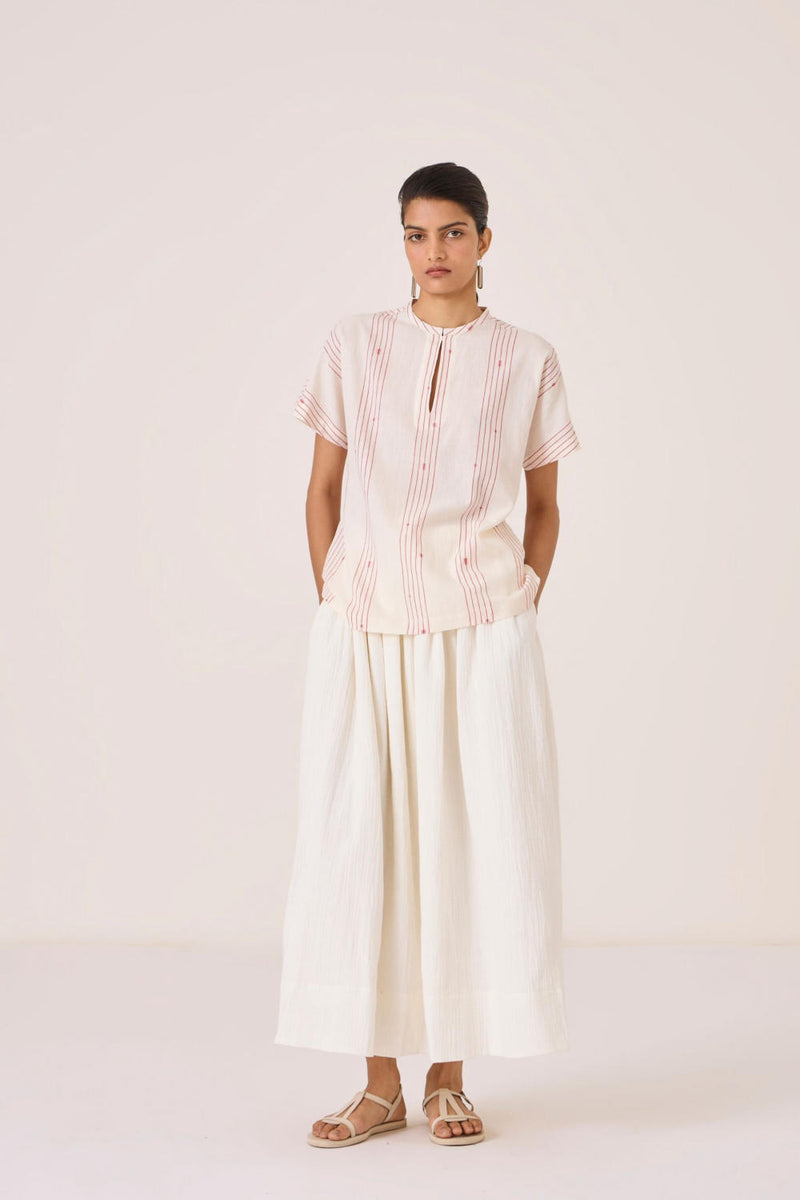 Asheni Red Striped Handwoven Top cotton by The Summer House in white color for women in Singapore