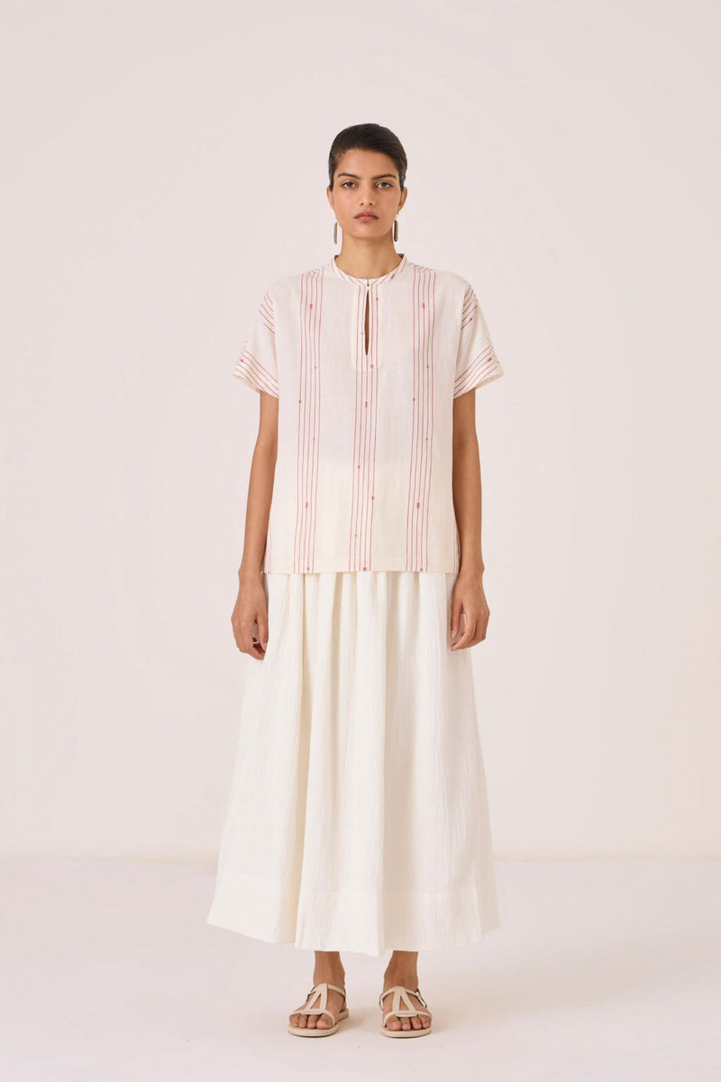 Asheni Red Striped Handwoven Top cotton by The Summer House in white color for women in Singapore