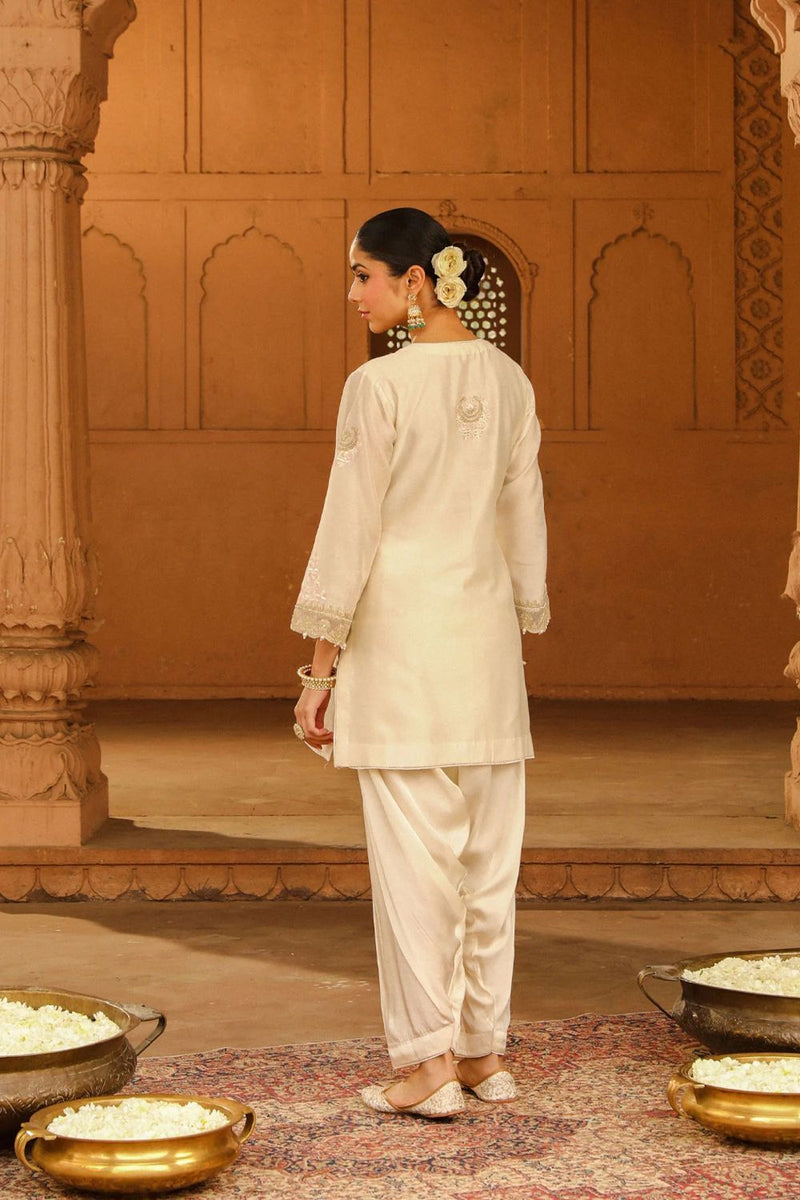 Ashira Short kurta with salwar-Daisy Ivory silk by SHEETAL BATRA in ivory color for women in Singapore
