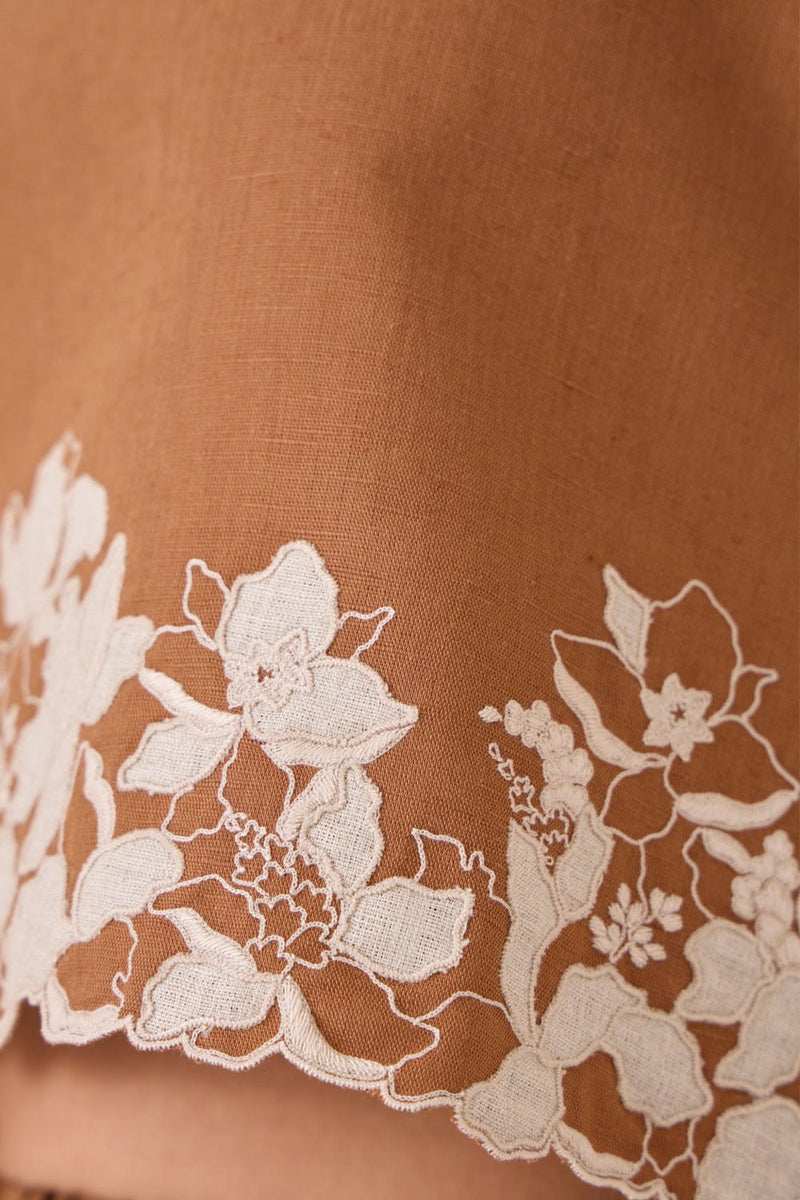 Asiri Brown Embroidered Top cotton by The Summer House in brown color for women in Singapore
