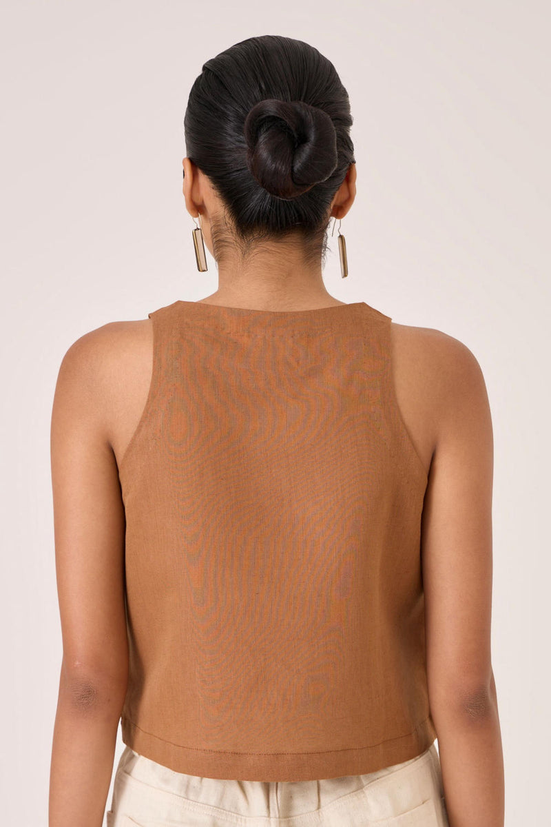 Asiri Brown Embroidered Top cotton by The Summer House in brown color for women in Singapore